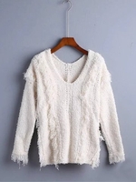 Women Casual Solid Color Long Sleeve V-neck Sweater