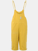 Women Casual Solid Color Loose Pockets Knee Suspender Trousers