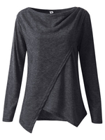 Women Casual Solid Color O-Neck Long Sleeve Asymmetrical Blouses