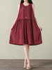 Women Casual Solid Color O-Neck Sleeveless Ball Gown Dresses