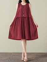 Women Casual Solid Color O-Neck Sleeveless Ball Gown Dresses