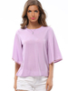 Women Casual Solid Color Trumpet Sleeve O Neck Chiffon Shirt