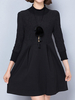 Women Casual Stitching Stand Collar Long Sleeve Dress