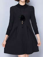 Women Casual Stitching Stand Collar Long Sleeve Dress