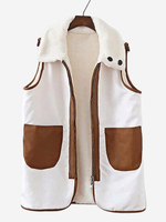 Women Casual Stitching Turn Down Collar Vest Jacket