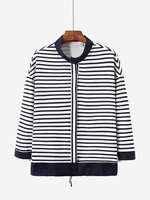 Women Casual Stripe Bandage Stand Collar Coat
