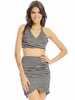 Women Casual Stripe Cross Starp Backless Halter V-neck Co-ord