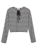 Women Casual Stripe Cross Strap Long Sleeve V-neck T-shirt