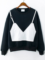 Women Casual Stripe Fake Two Piece Thicken Sweatshirt