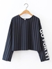 Women Casual Stripe Letter Print Backless Long Sleeve T-shirt