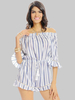 Women Casual Stripe Print Off Shoulder Half Sleeve jumpsuit
