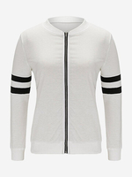 Women Casual Stripe Stand Collar Solid Color Jacket