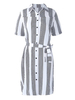 Women Casual Stripe Tie Waist V-neck Half Sleeve Blouse Dress