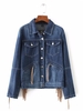 Women Casual Tassel Turn Down Collar Denim Jacket