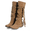 Women Casual Tassels Flat Round Toe Mid Calf Snow Boots