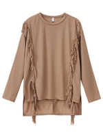 Women Casual Tassels Long Sleeve O-neck T-shirt