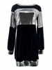 Women Casual Velvet Patchwork Long Sleeve O-neck Mini Dress