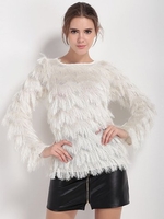 Women Casual Wave Tassels Loose Long Sleeve O-neck Tops