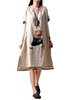 Women Character Printed Split Cotton Linen Dress