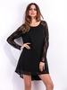 Women Chiffon Lace Patchwork Long Sleeve O-neck Mini Dress