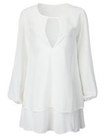 Women Chiffon Long Sleeve V Neck Mini Dress
