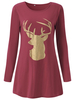 Women Christmas Deer Long Sleeve Casual Cotton T-shirt