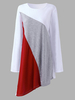 Women Color Contrast Patchwork Irregular Pullover T-Shirt