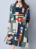 Women Colorful Printed Long Sleeve Pockets A-Line Dress