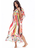 Women Colorful Printed Short Sleeve Chiffon Beach Maxi Dress
