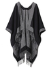 Women Contrast Color Batwing Sleeve Tassels Knit Cloak Shawl
