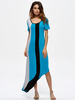 Women Contrast Color Short Sleeve Irregular Hem Maxi Dresses