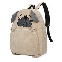 Women Corduroy Cute Animals Backpack Pity Dog Pattern Shoulder Bag
