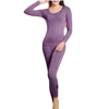 Women Cosy Jacquard Seamless Thermal Underwear Round Neck Body Shaping Sleepwear Set
