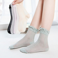 Women Cotton Ultra-Thin Solid Pure Color Ice Silk Mesh Breathable Lace Pine Ankle Socks