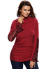 Women Crochet Lace Stitching Long Sleeve Turtleneck T-shirt