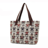 Women Cute Bear Print Canvas Handbag Ladies Casual Elegant Zipper Shoulder Bag