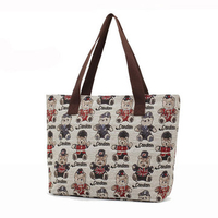 Women Cute Bear Print Canvas Handbag Ladies Casual Elegant Zipper Shoulder Bag