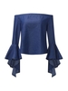 Women Denim Off-shoulder Long Irregular Horn Sleeve T-shirt