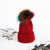 Women Dyed Fur Pom Pom Bobble Knit Ski Hat Winter Warm Thick Beanie Cap