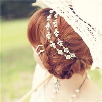 Women Elastic Metal Rhinestone Crystal Headband Head Chain Hair Band