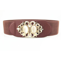Women Elastic Stretch Corset Waistband Metal Button Diamond Waist Belt