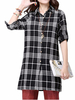 Women Elegant Lapel Twist Buckle Plaid Split Long Blouse