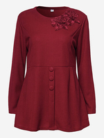 Women Elegant Long Sleeve Embroidery Pure Color Knit Sweater