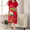 Women Elegant Silk Cotton Printing Nightdress Short Sleeve Colorful Nightgown