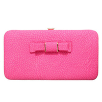 Women Elegant Stylish PU Leather Alloy Bowknot Zipper Long Wallet Phone Bags Card Holders