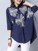 Women Embroidered Half Sleeve Irregular Hem Blouses