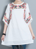 Women Embroidered Half Sleeve O-Neck Loose Vintage Blouses