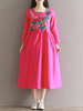 Women Embroidered Long Sleeve High Waist Vintage Spring Dresses