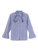 Women Embroidered Long Sleeve Stripe Bow Tie Blouses