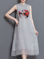 Women Embroidered Mid-Long Dresses